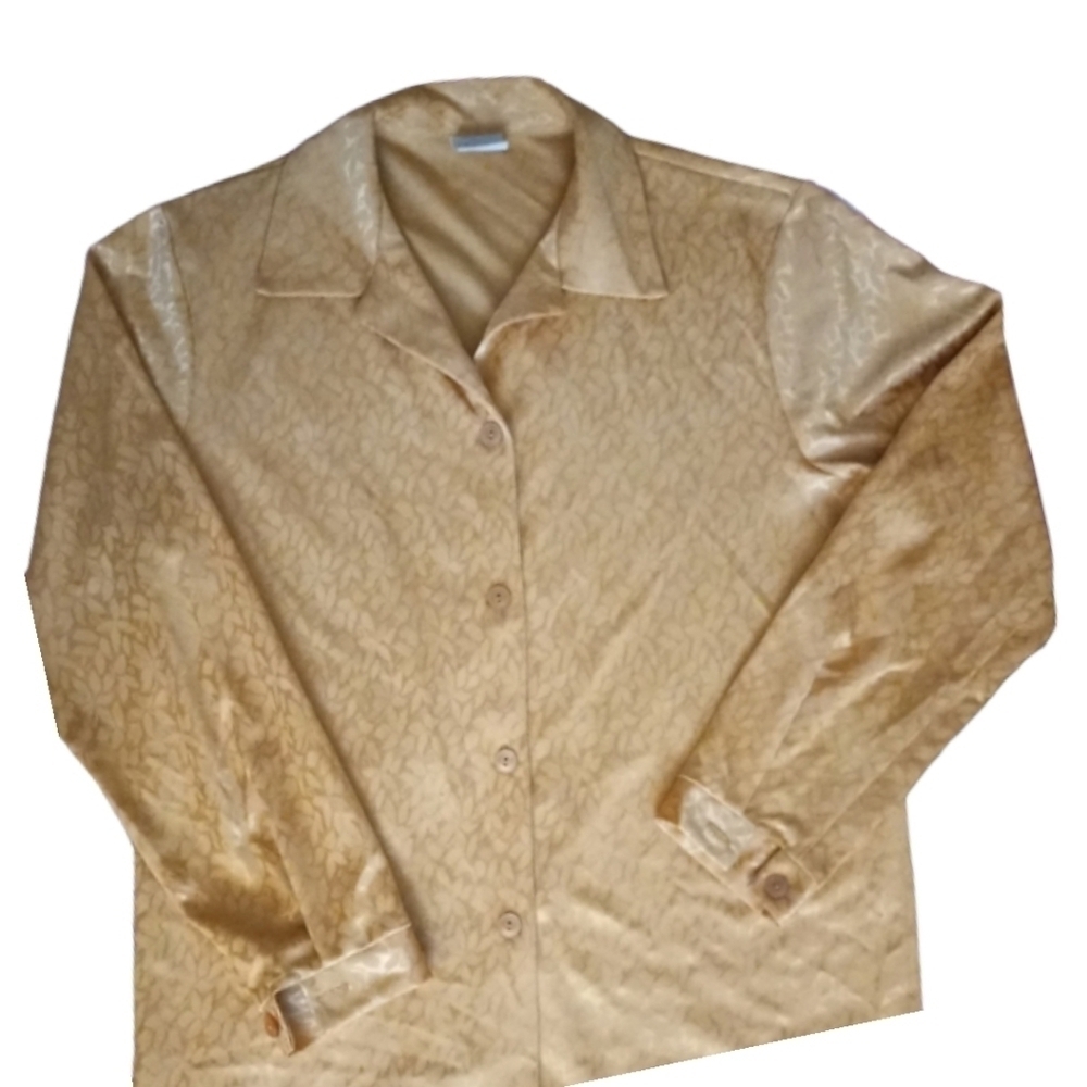 1970s Style  Gold VINTAGE BLOUSE Pointed Collar Long Sleeves